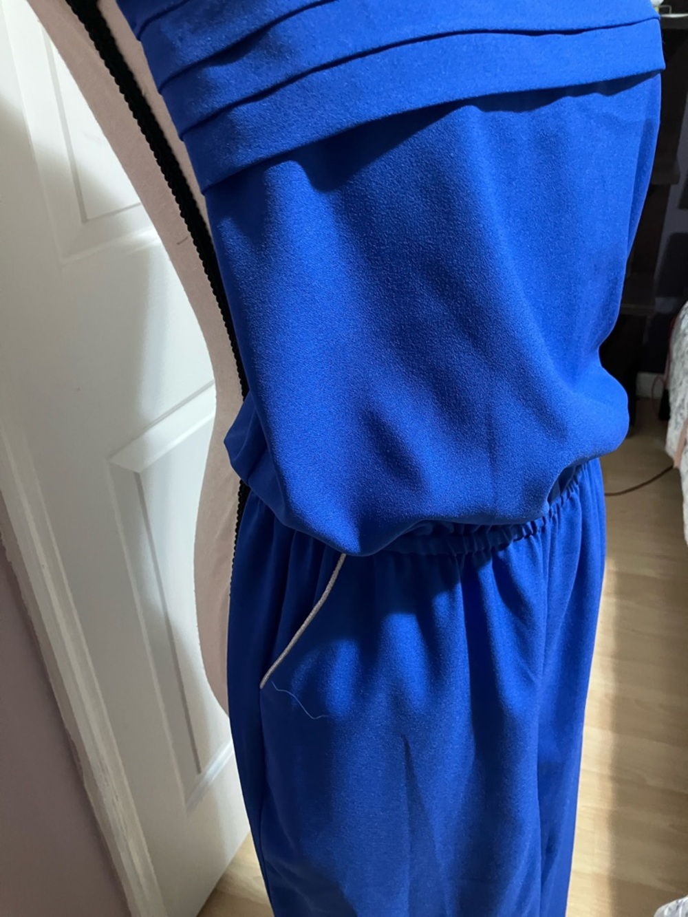 Strapless Pleated Bodice Jumpsuit in Cobalt Blue - Picture 2 of 6